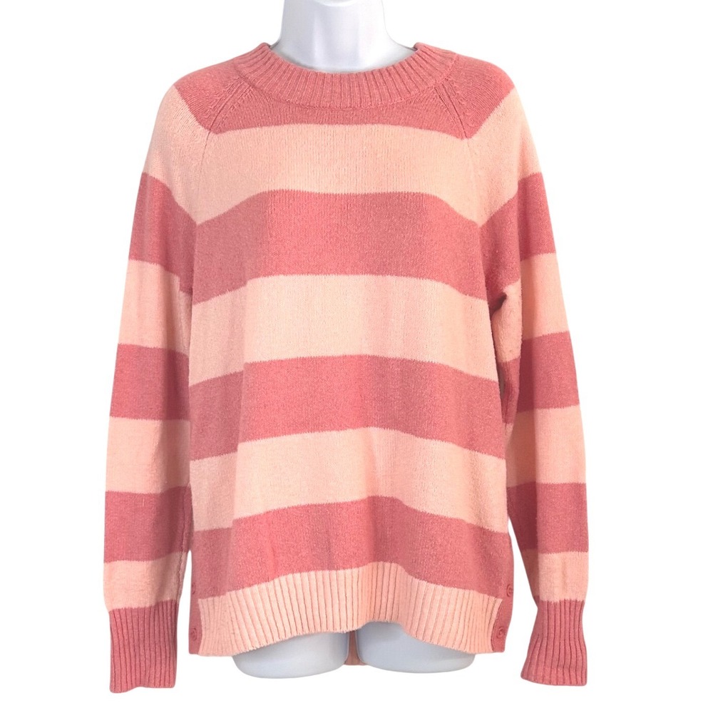 Time and Tru Pink Striped Raglan Sleeve Side Button Tunic Sweater Women's M Soft